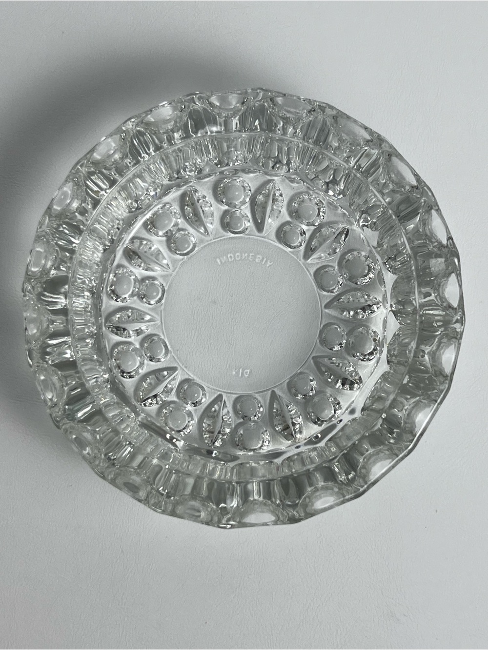 VTG KIG Indonesia Crystal Glass Ashtray Candy Dish Round Thumbprint MCM